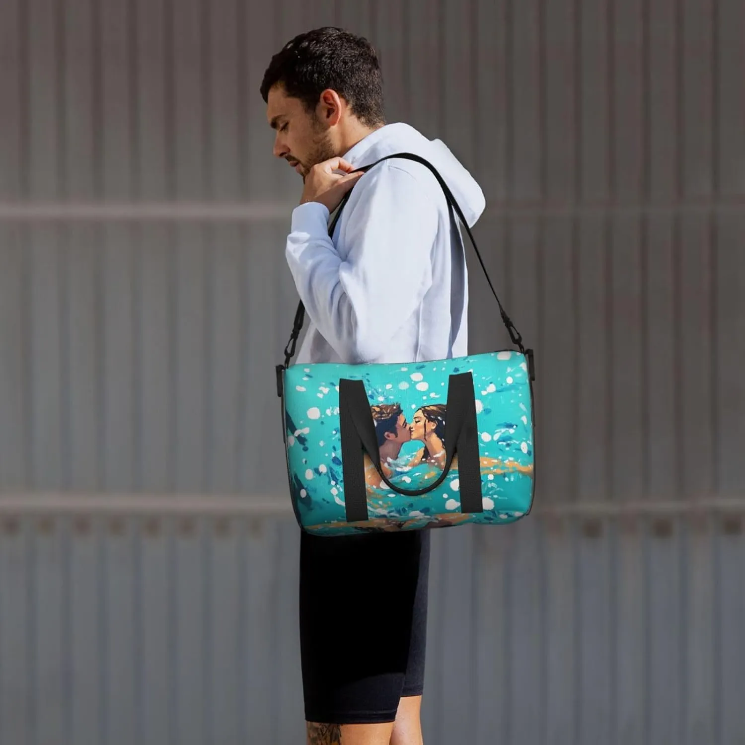 kiss in the pool print Travel Duffel Bag, Sports Tote Gym Bag, Swim Pool Bag Large Shoulder Tote Bag for Beach Weekender