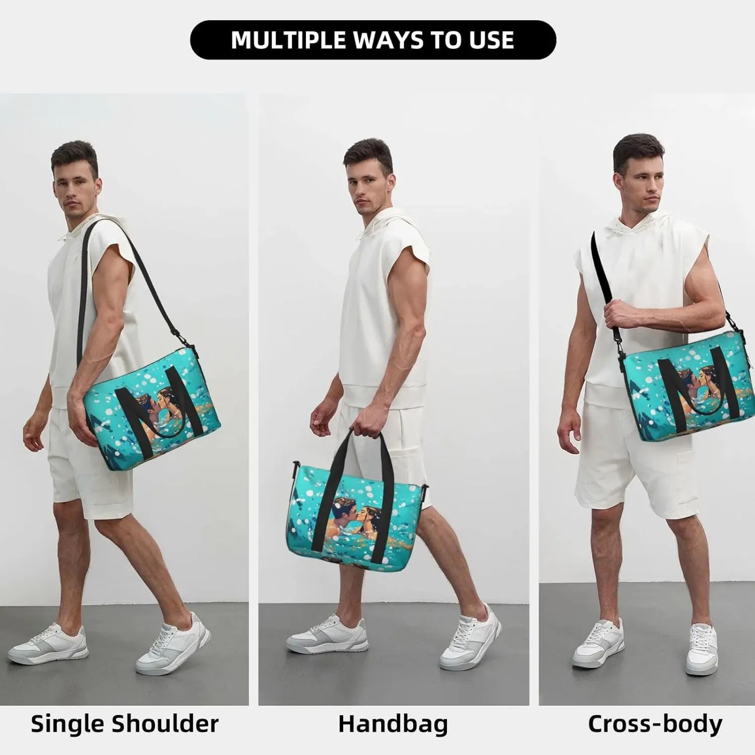 kiss in the pool print Travel Duffel Bag, Sports Tote Gym Bag, Swim Pool Bag Large Shoulder Tote Bag for Beach Weekender