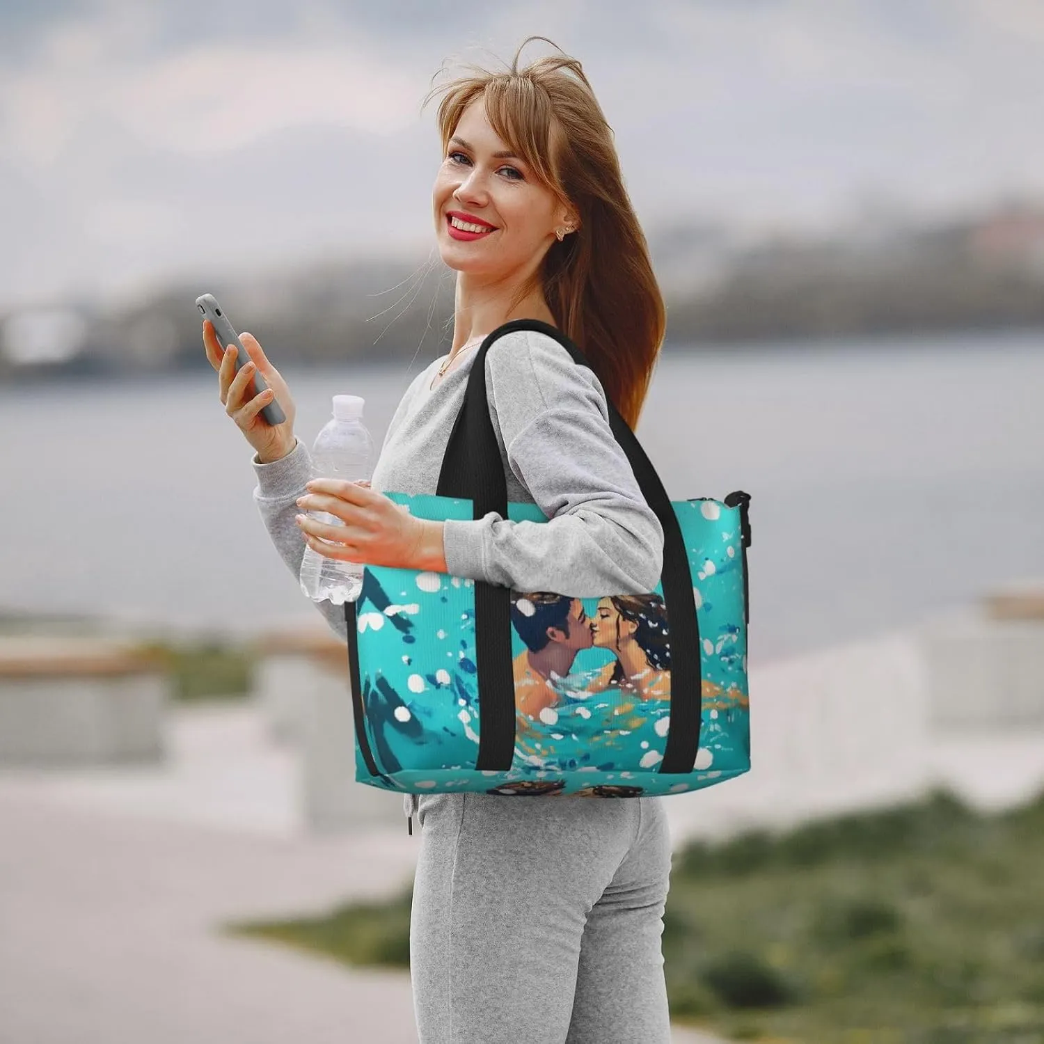 kiss in the pool print Travel Duffel Bag, Sports Tote Gym Bag, Swim Pool Bag Large Shoulder Tote Bag for Beach Weekender
