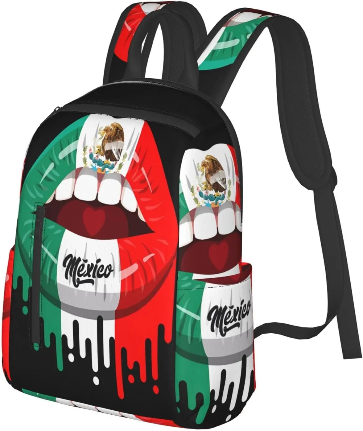 Kiss Mexico Flag Lips Casual Laptop Backpack Travel Rucksack Sports Daypack Adjustable Strap Bags with Multi-Pockets for Working Running Camping