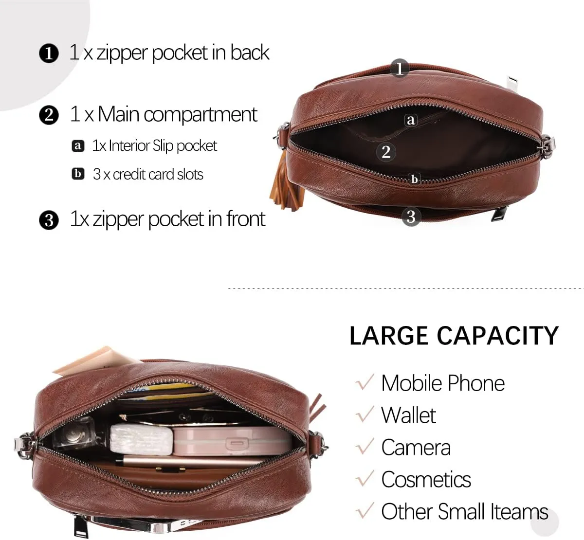 KL928 Small Crossbody Bag for Women, Soft FAUX Leather Cell Phone Purse，Adjustable Strap Shoulder Handbags Wallet Purse