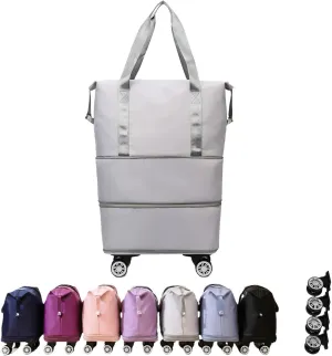 Klarson Expandable Bag with Wheels, Collapsible Luggage with Wheels, Expandable Rolling Duffel Bag (Gray)