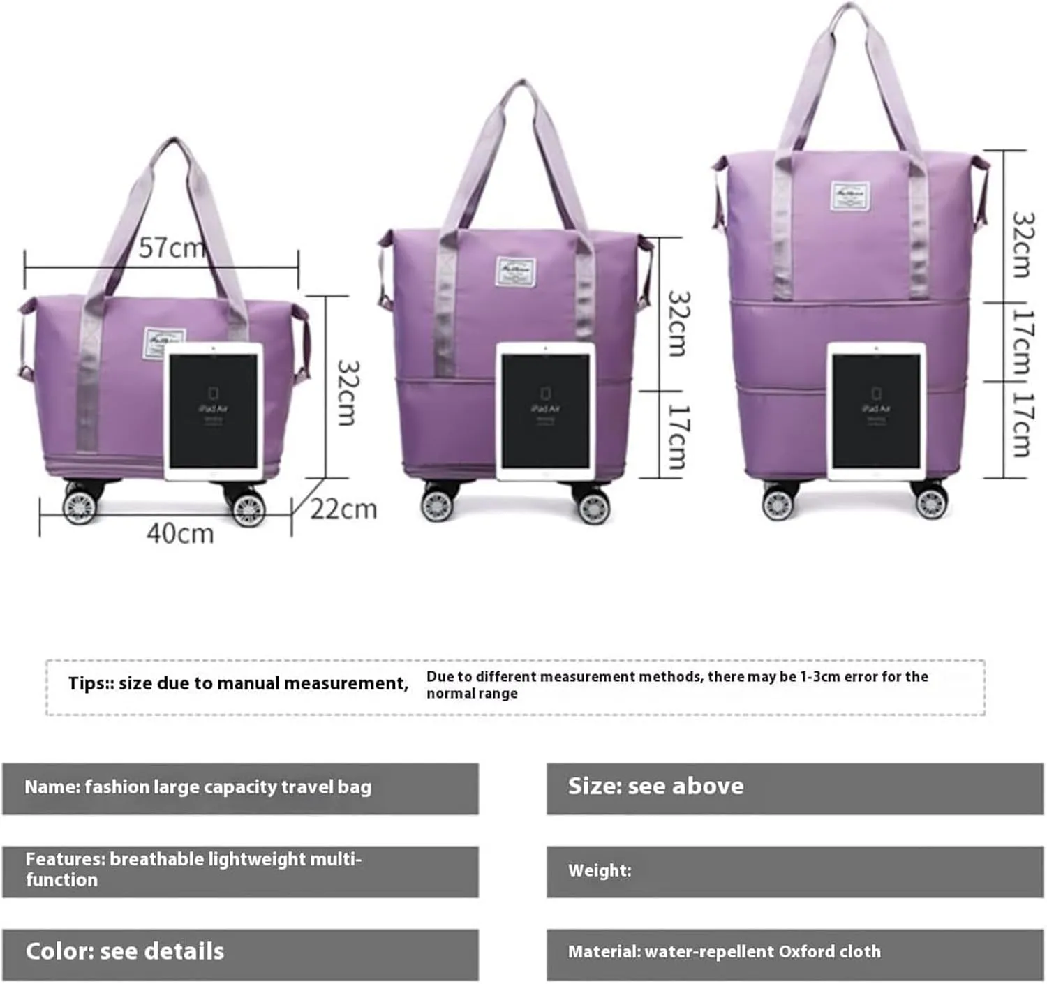 Klarson Expandable Bag with Wheels, Collapsible Luggage with Wheels, Expandable Rolling Duffel Bag (Gray)