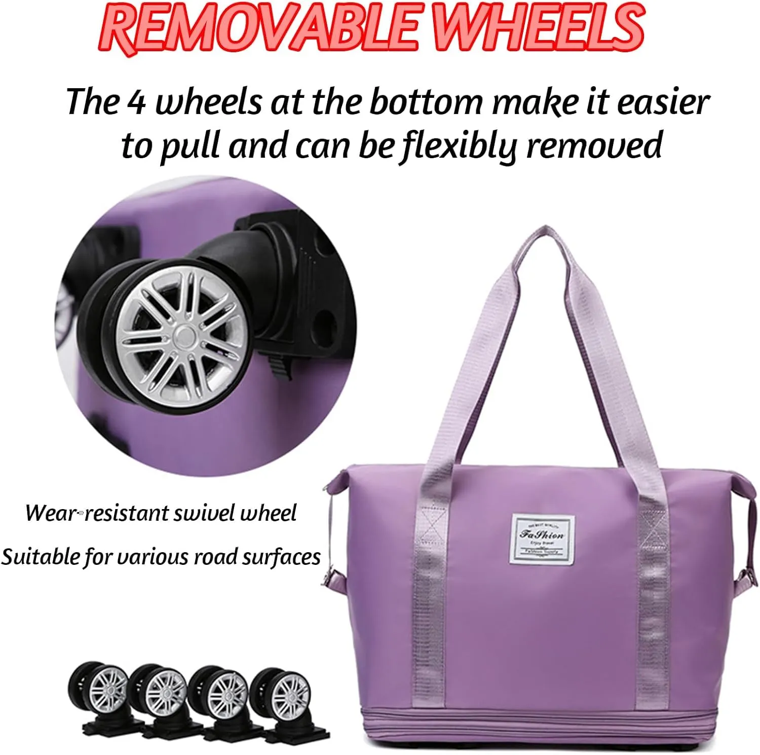 Klarson Expandable Bag with Wheels, Expandable Bag with Wheels, Expandable Rolling Duffel Bag, Foldable Suitcase without Handle (Pink)