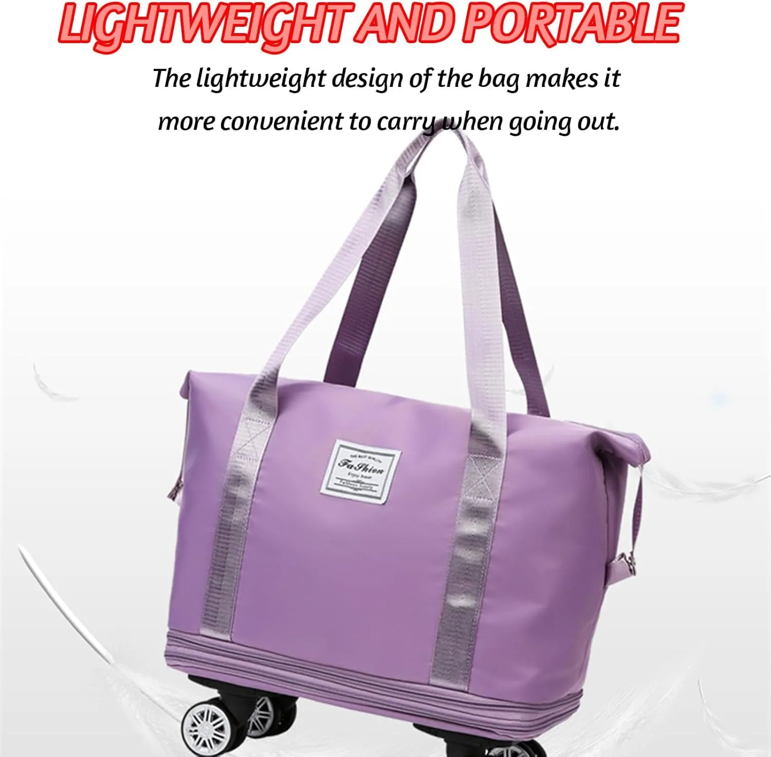 Klarson Expandable Bag with Wheels, Expandable Bag with Wheels, Expandable Rolling Duffel Bag, Foldable Suitcase without Handle (Pink)