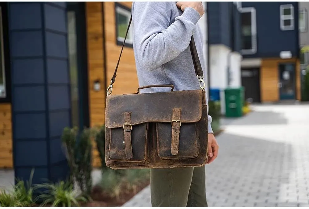 KomalC 16 Inch Leather briefcase Laptop Messenger Bags for Men and Women Best Office Satchel Bag