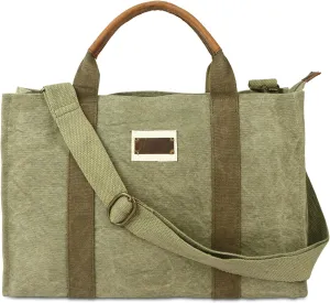 KomalC Large Canvas Tote Bag for Women – Stylish & Durable Shoulder Bag with Genuine Leather Handles – Spacious Handbag for Work, Travel, Shopping & Everyday Use