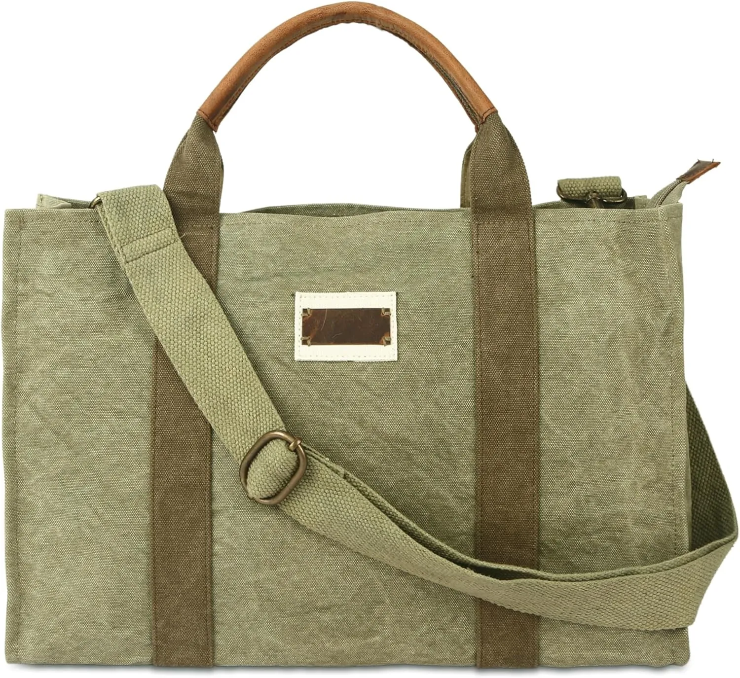 KomalC Large Canvas Tote Bag for Women – Stylish & Durable Shoulder Bag with Genuine Leather Handles – Spacious Handbag for Work, Travel, Shopping & Everyday Use
