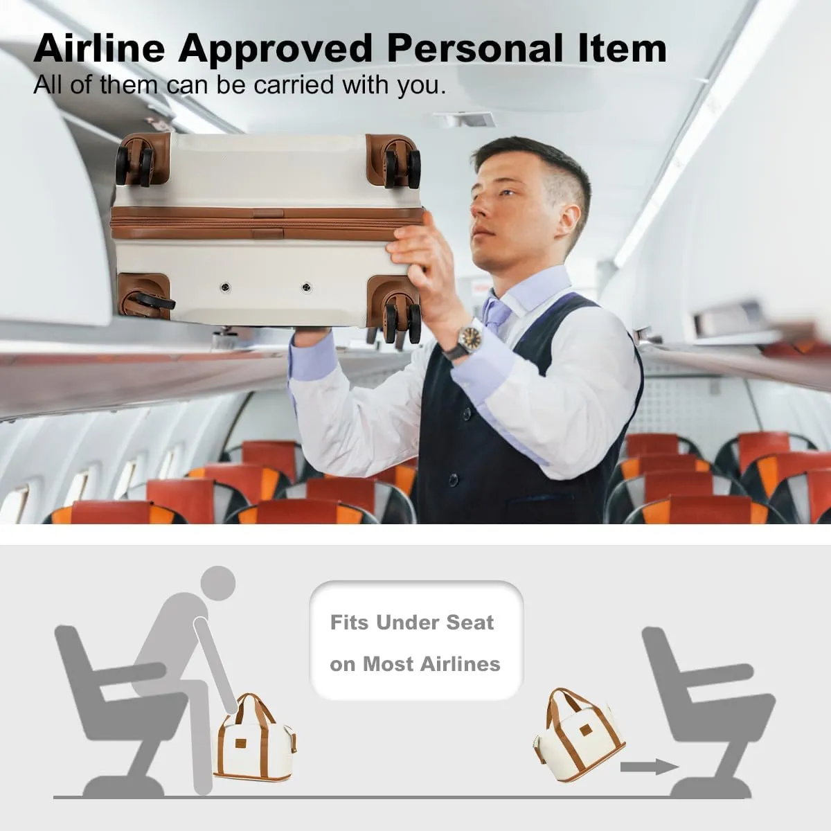 Kono Luggage Set 4 Piece Carry On Hardside Luggage with TSA Lock Spinner Wheels Carry On Suitcase Cream White