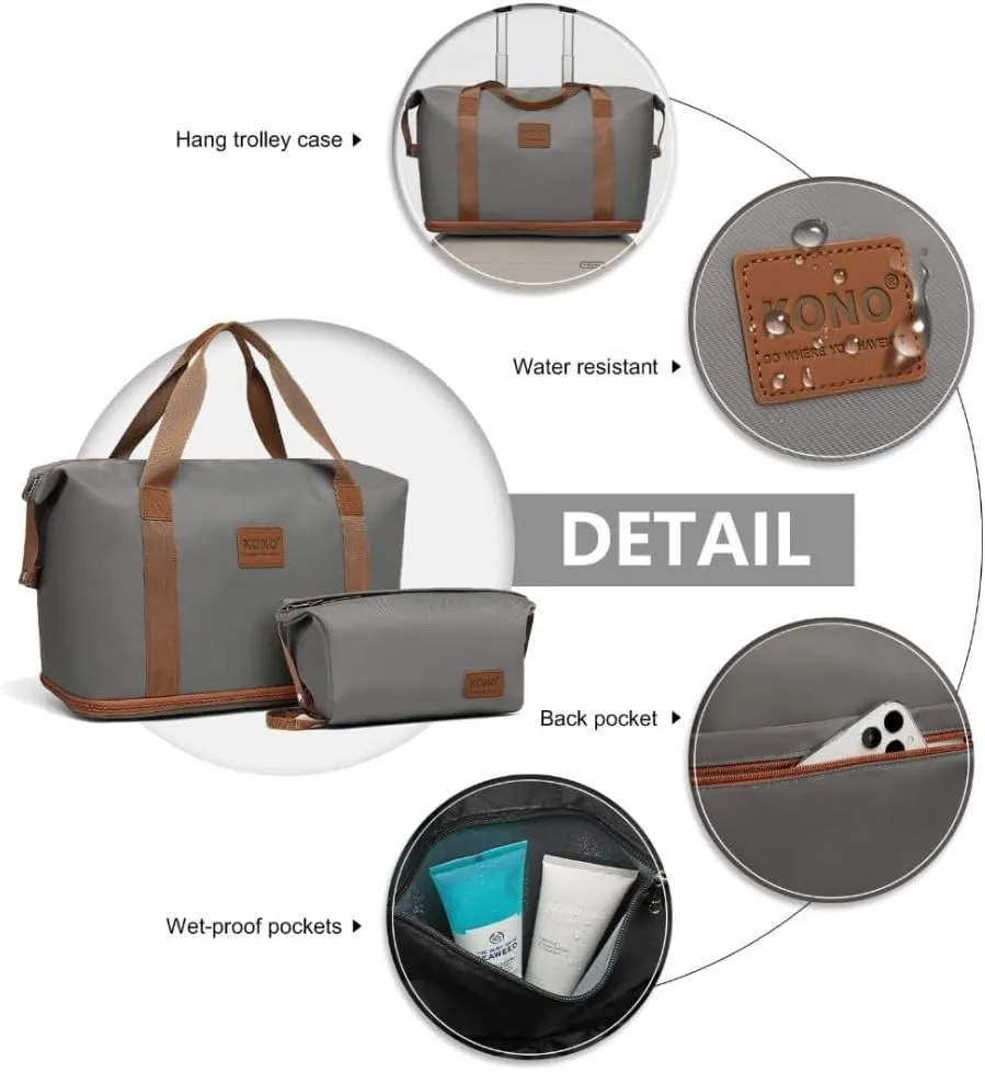 Kono Luggage Sets 5 Piece with Travel Duffel Bag, Expandable(Only 28") Suitcase Set ABS Hard Case Luggage with Spinner Wheels Durable Travel (Grey Brown, 5 Piece Set)