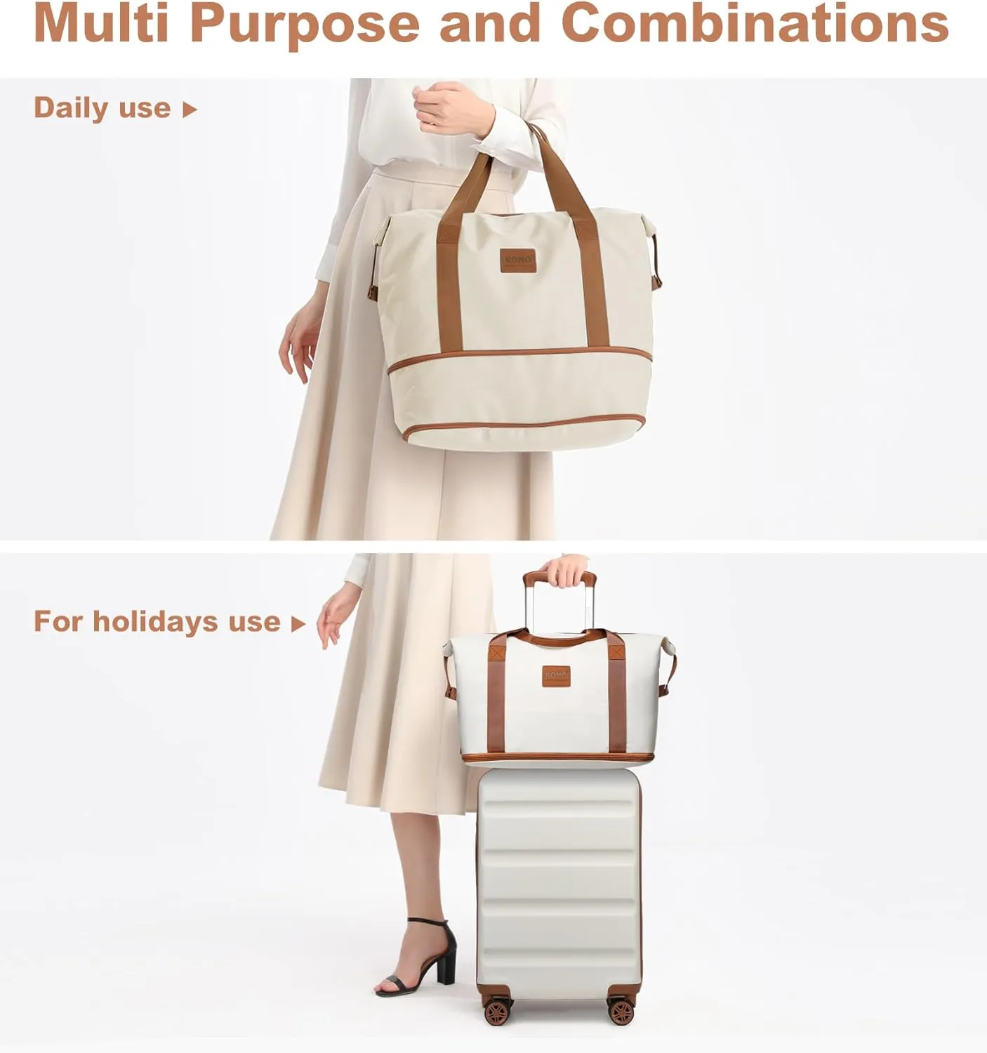 Kono Suitcase Set 3 Piece Hardshell Carry On Luggage 22x14x9 Airline Approved with TSA Lock Spinner Wheels Lightweight Luggage Set Cream White(DB/TB/20)