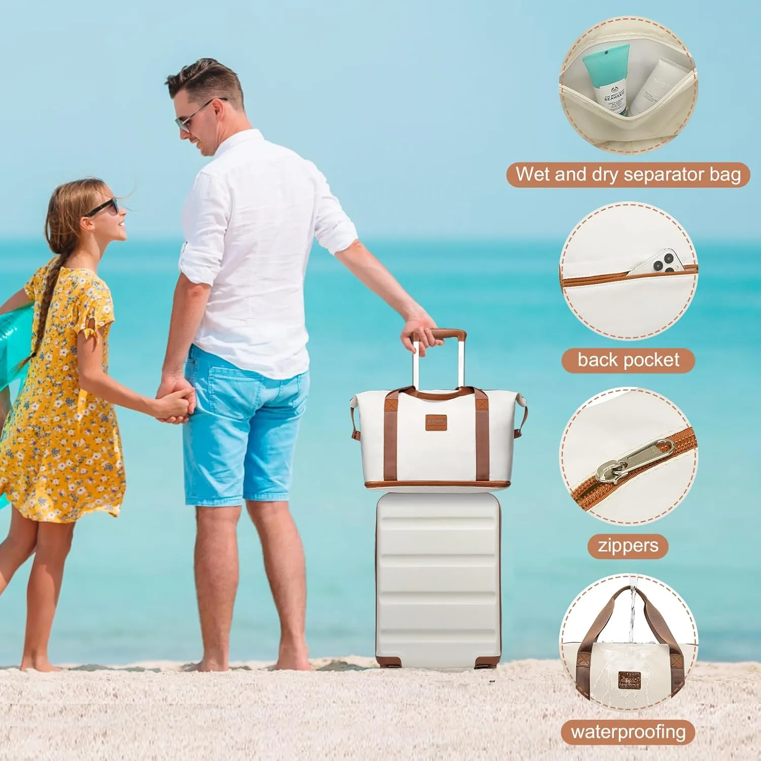 Kono Suitcase Set 3 Piece Hardshell Carry On Luggage 22x14x9 Airline Approved with TSA Lock Spinner Wheels Lightweight Luggage Set Cream White(DB/TB/20)