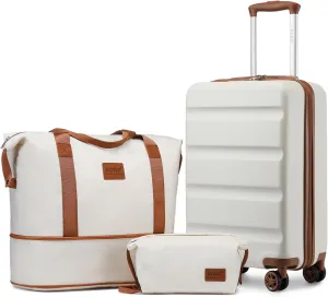 Kono Suitcase Set 3 Piece Hardshell Carry On Luggage 22x14x9 Airline Approved with TSA Lock Spinner Wheels Lightweight Luggage Set Cream White(DB/TB/20)