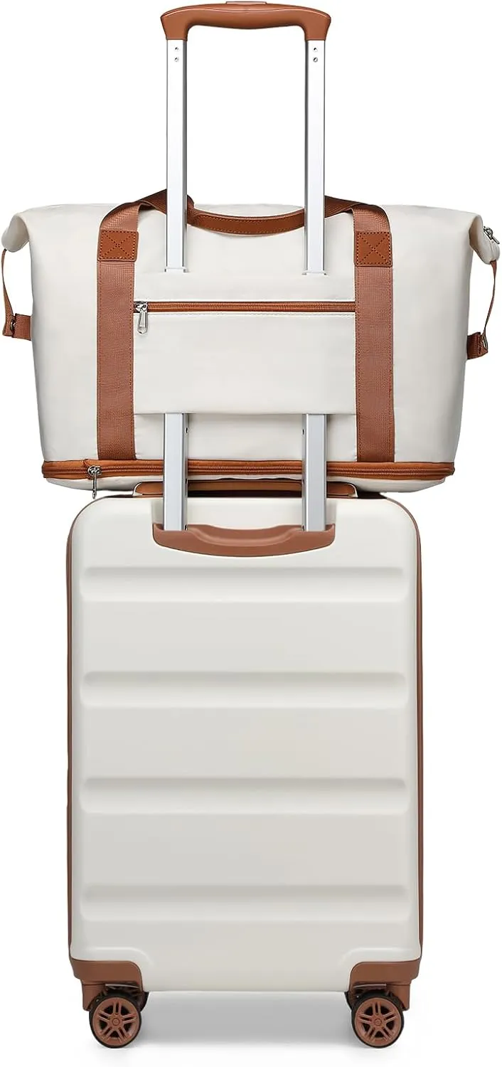 Kono Suitcase Set 3 Piece Hardshell Carry On Luggage 22x14x9 Airline Approved with TSA Lock Spinner Wheels Lightweight Luggage Set Cream White(DB/TB/20)