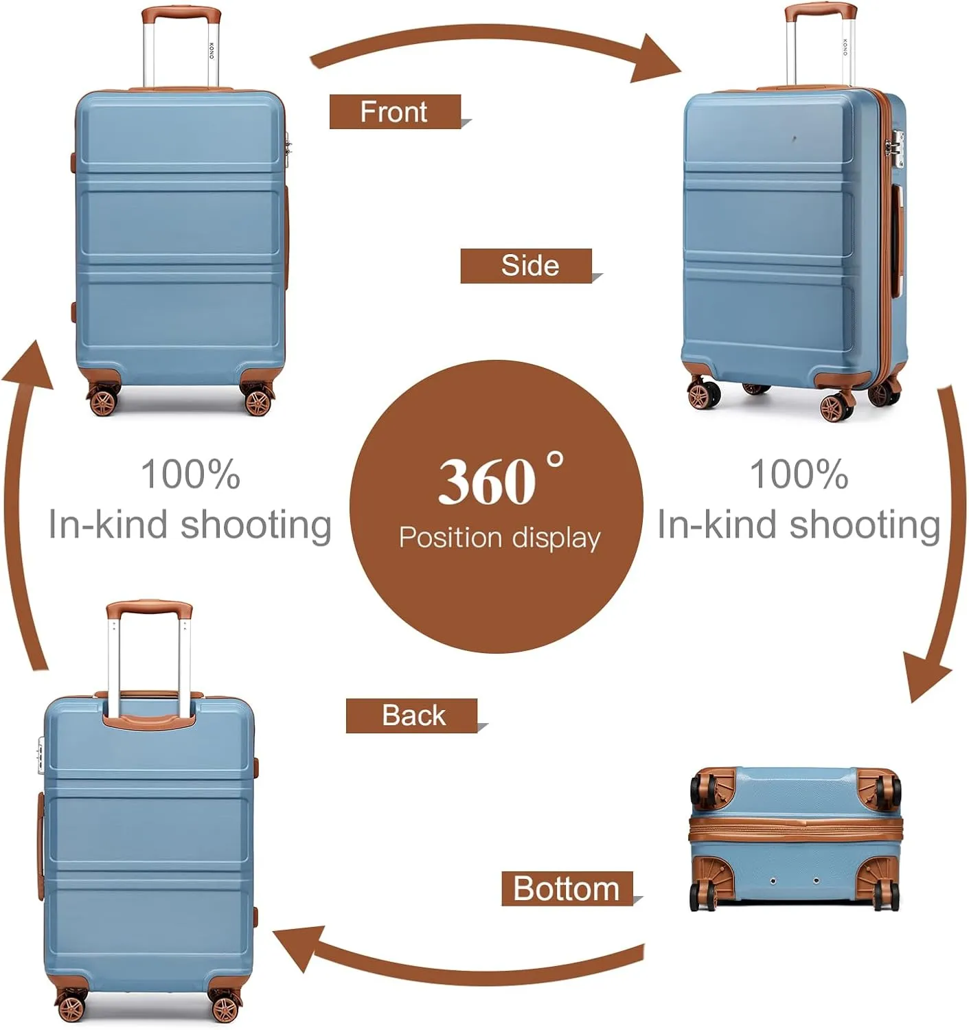 Kono Suitcase Set 3 Piece Luggage Set Expandable(only 28") Carry On Hardside Luggage with TSA Lock Spinner Wheels (Apricot Blue, 6 piece set)