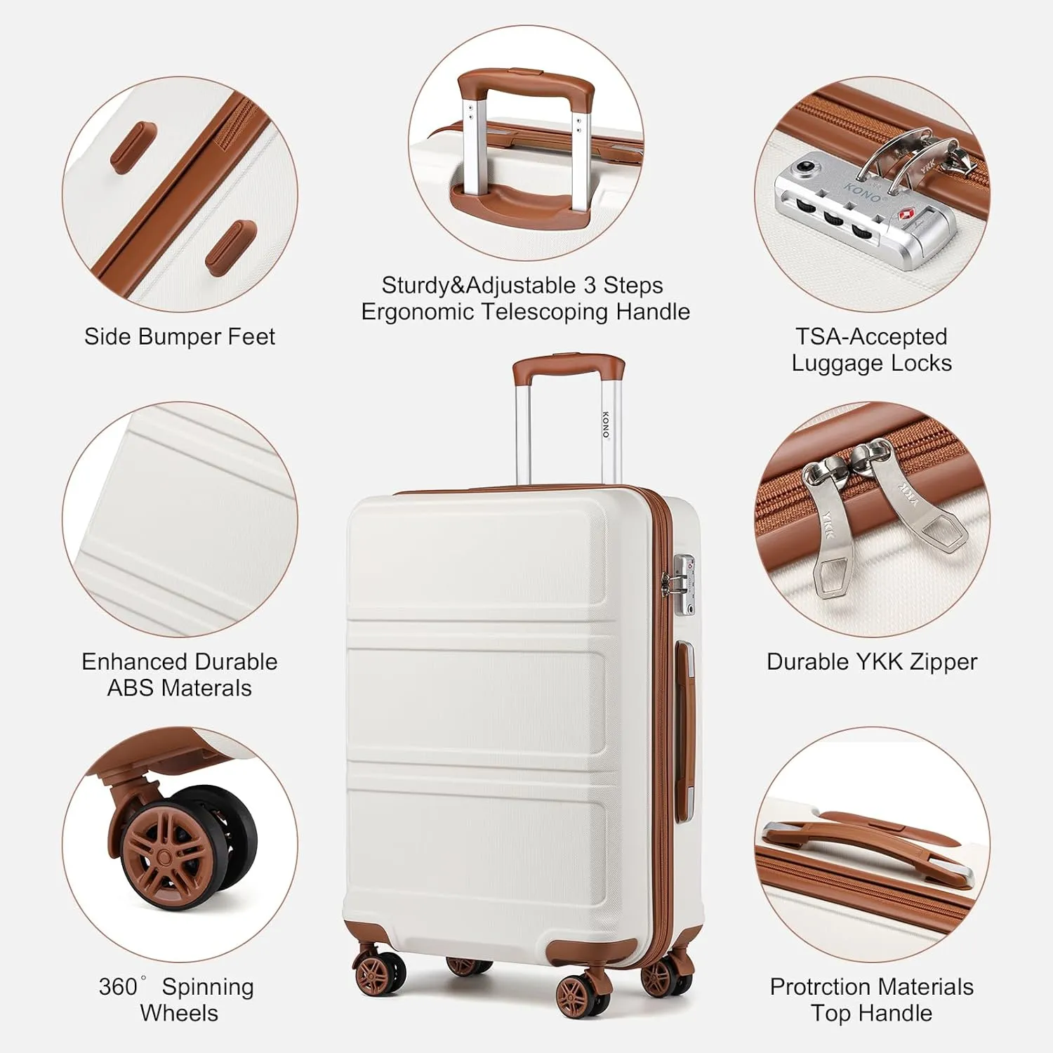 Kono Suitcase Set 3 Piece Luggage Set Expandable(only 28") Carry On Hardside Luggage with TSA Lock Spinner Wheels (Cream White, 6 piece set)