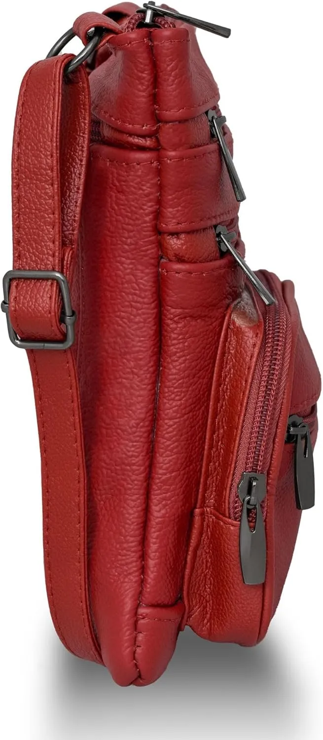 Krediz Leather Crossbody purses for Women - travel bag with 4 Zippers, Soft & Durable Purses for Women Trendy