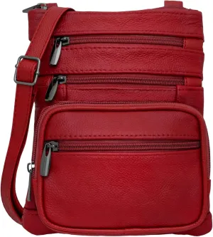 Krediz Leather Crossbody purses for Women - travel bag with 4 Zippers, Soft & Durable Purses for Women Trendy