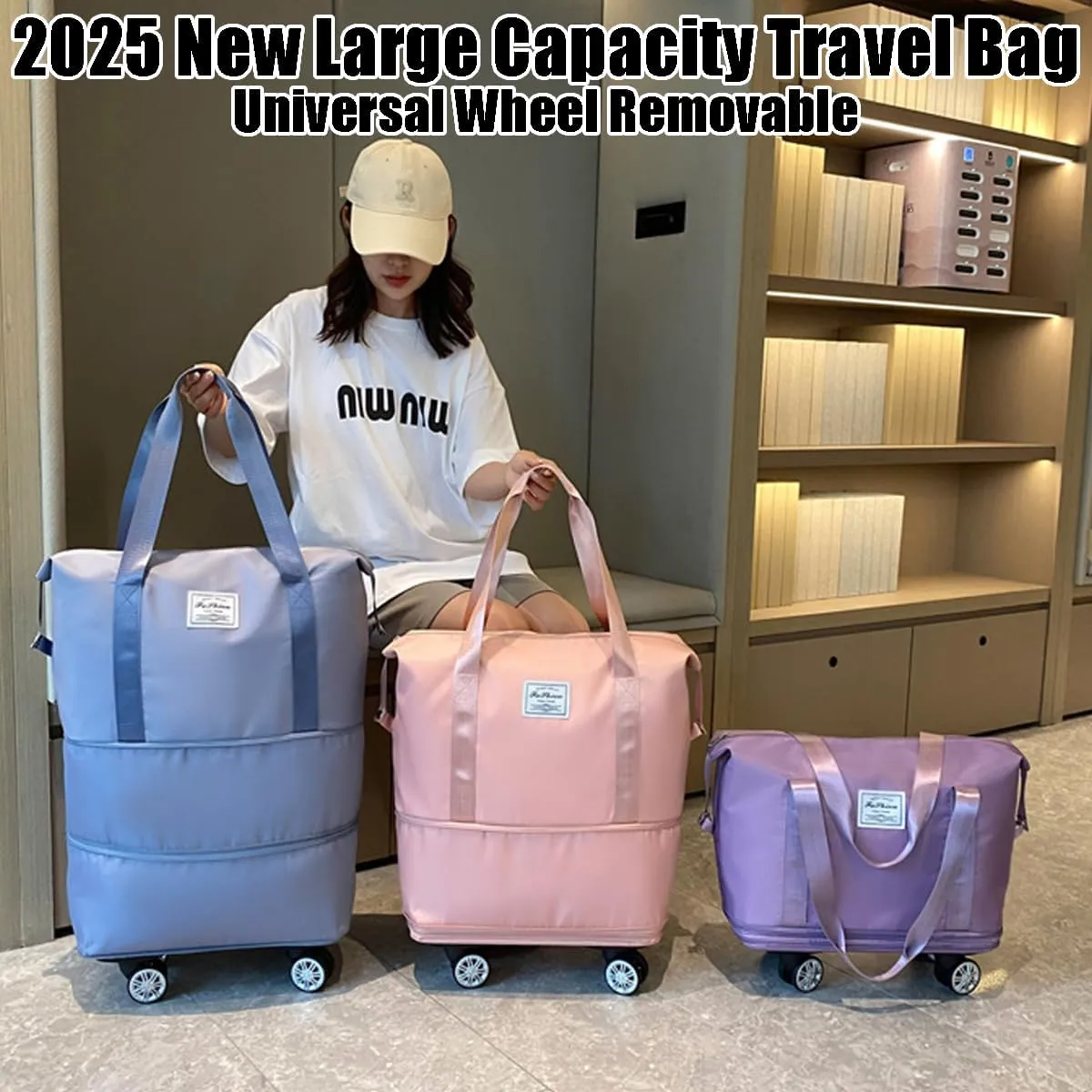 Kulken Travel Bag with Wheels, Kulken Travel Bag with Removable Wheels, 2025 New Large Capacity, Foldie Expandable - Lightweight Carry (Blue)