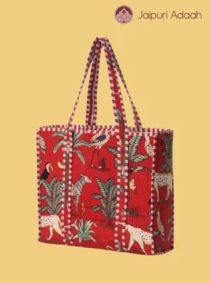 Laal bagh red large quilted tote bags
