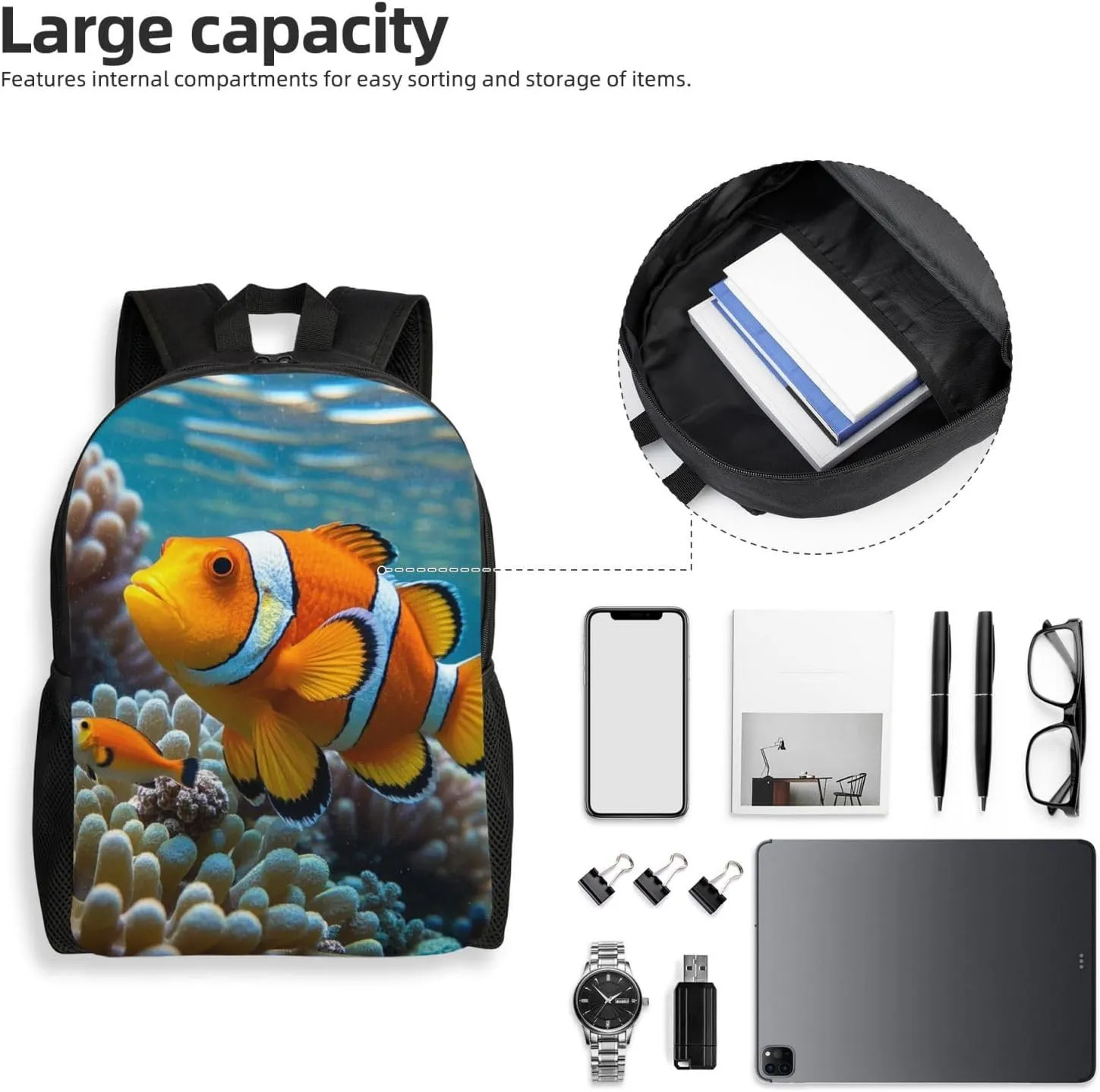 Laptop Backpack for Women Men Carry-on Backpack Clown Fish Daypack Lightweight Travel Shoulder Bags