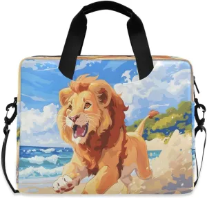 Laptop Bag Computer Bags Messenger Shoulder Bag Briefcase Running Lions Beach Scene for Business Office Work