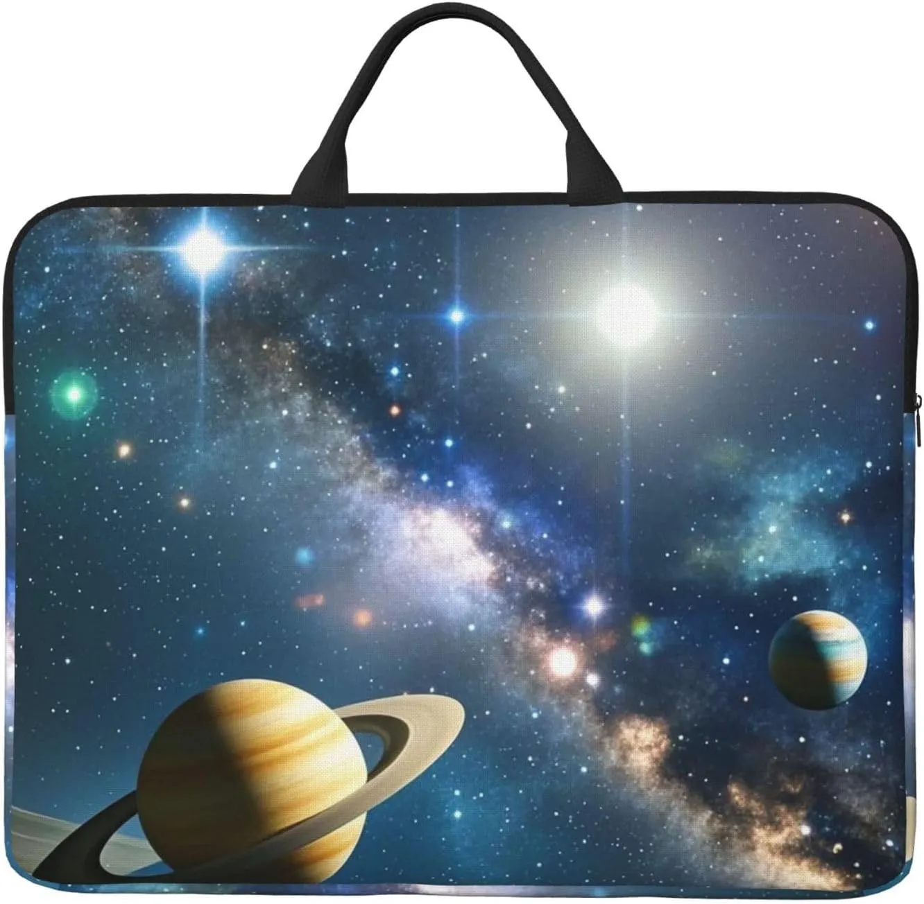 Laptop Shoulder Bag Messenger Bag Sand Snowman on Beach Laptop Bag Computer Bag for Men Women, Planets Stars and Milky Way Galaxy, One Size