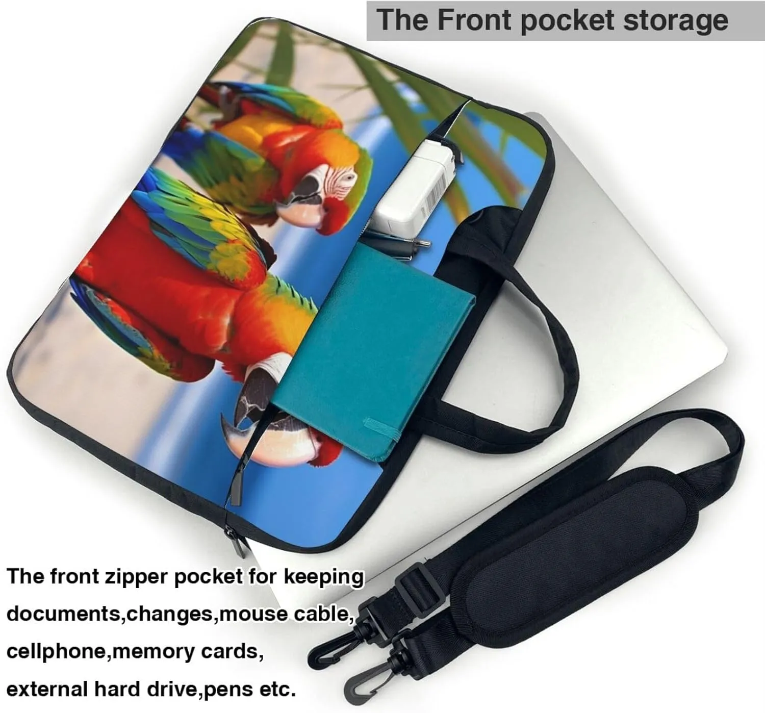 Laptop Sleeve Bag Shockproof Notebook Case Beach Parrots Computer Carrying Case with Shoulder Strap 13 inch