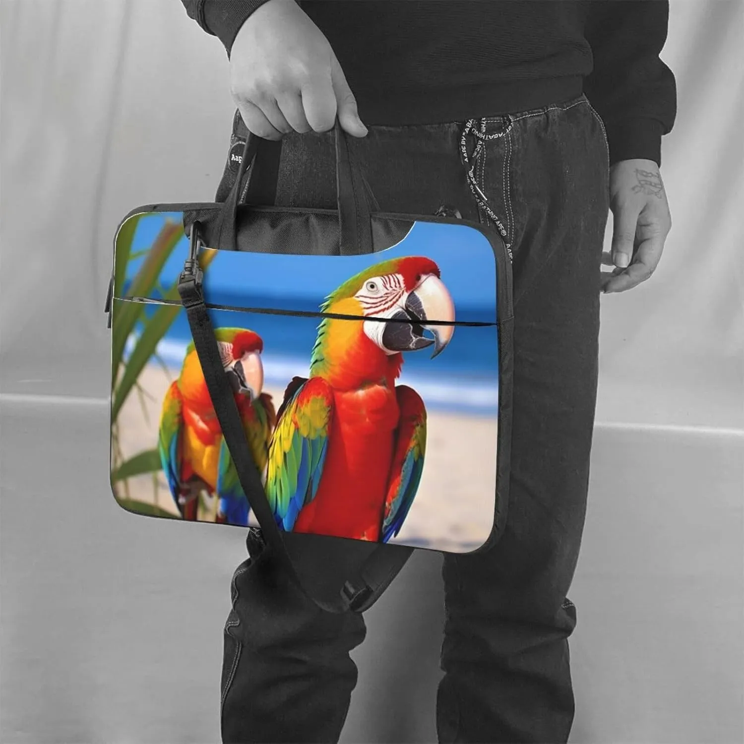 Laptop Sleeve Bag Shockproof Notebook Case Beach Parrots Computer Carrying Case with Shoulder Strap 13 inch