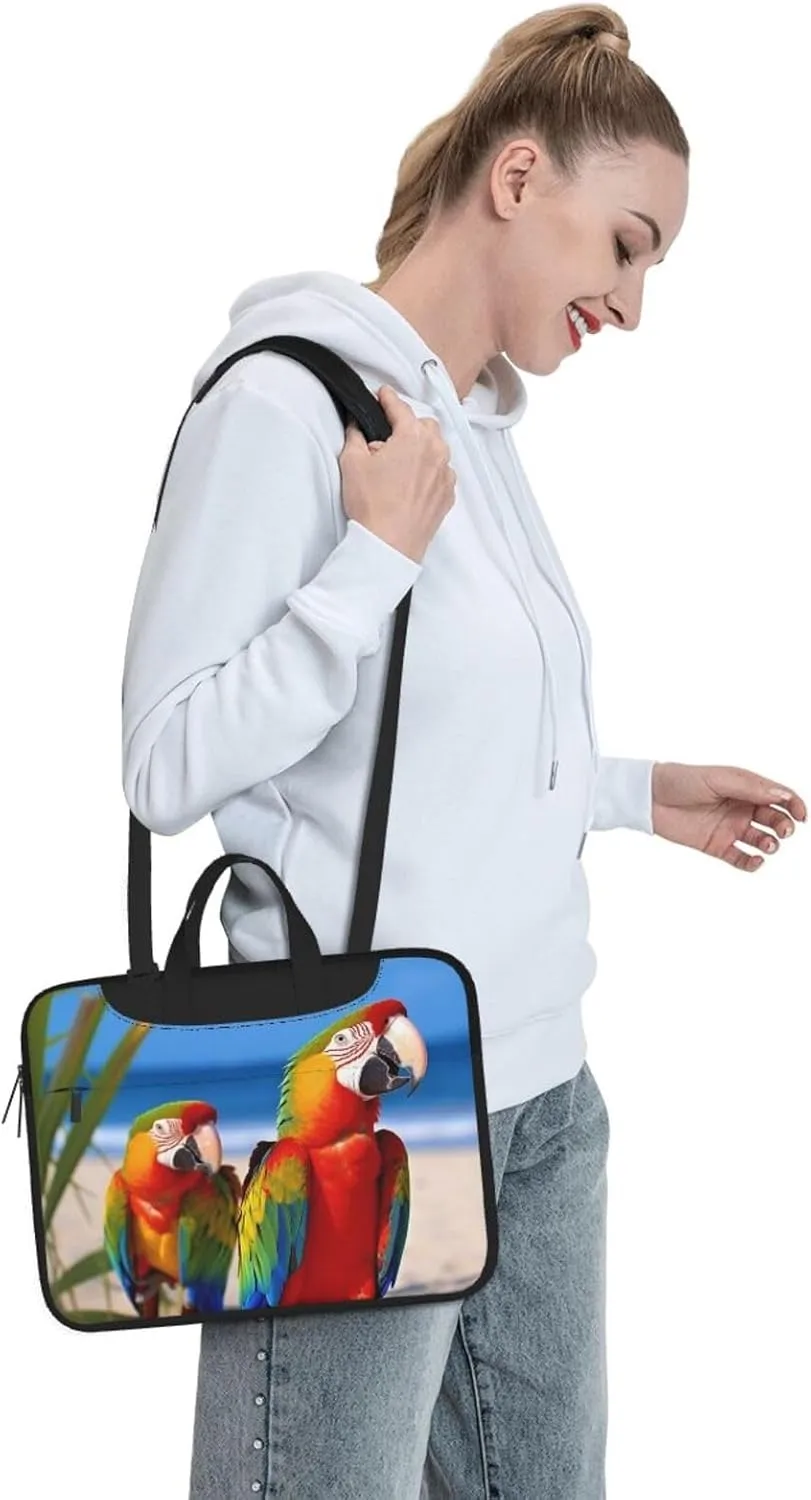 Laptop Sleeve Bag Shockproof Notebook Case Beach Parrots Computer Carrying Case with Shoulder Strap 13 inch