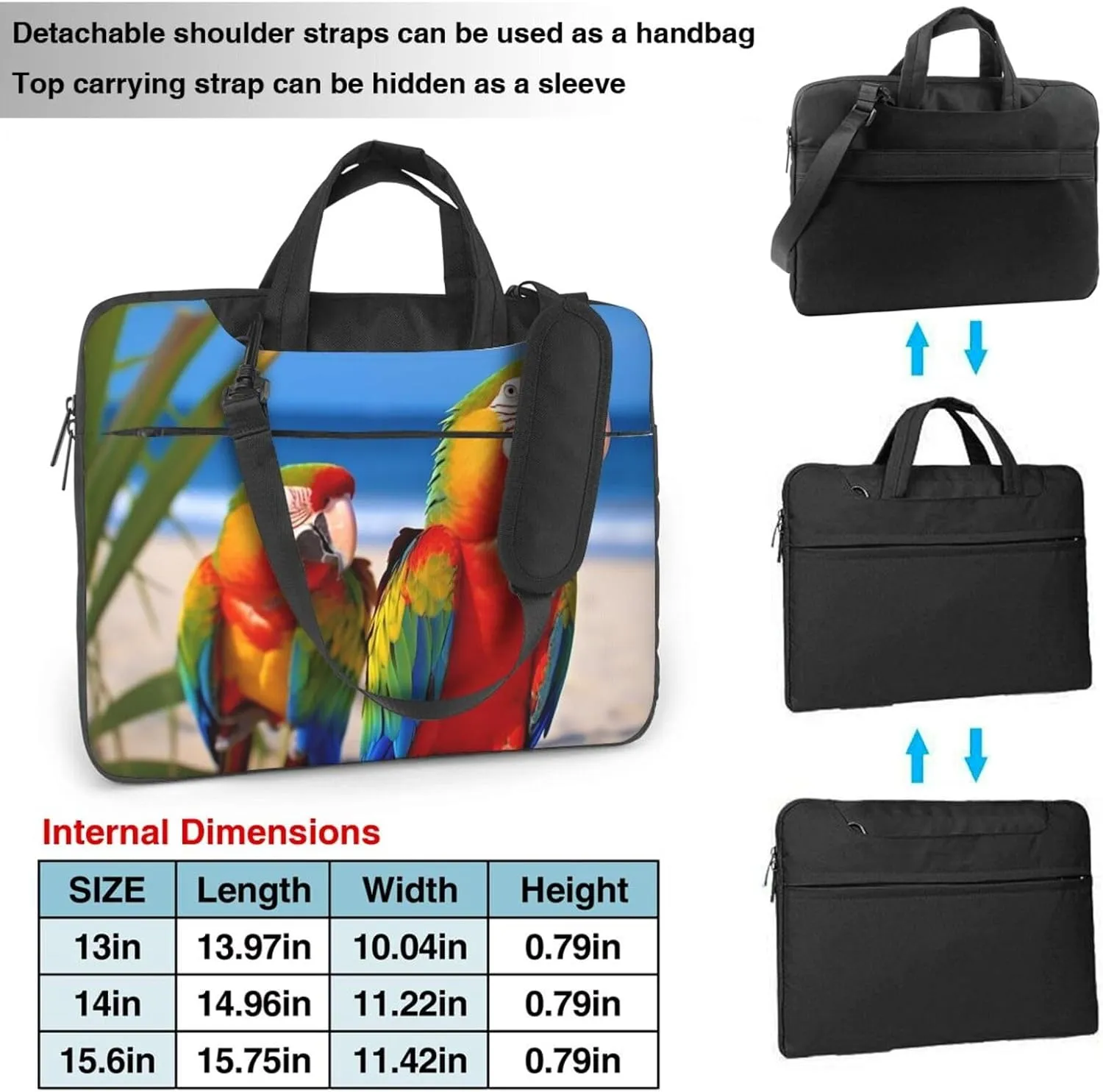 Laptop Sleeve Bag Shockproof Notebook Case Beach Parrots Computer Carrying Case with Shoulder Strap 13 inch