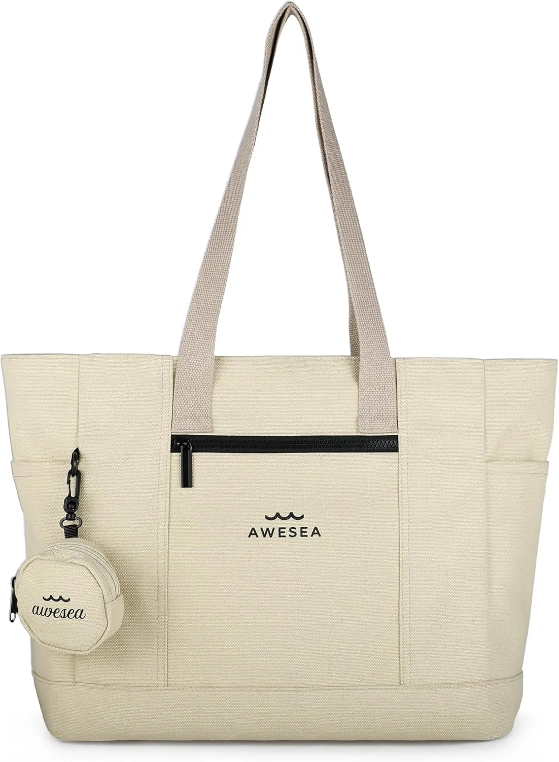 Large Canvas Tote Bag for Women - Durable Tote bags with interior Pocket and Zipper perfect for Travel and Daily Use