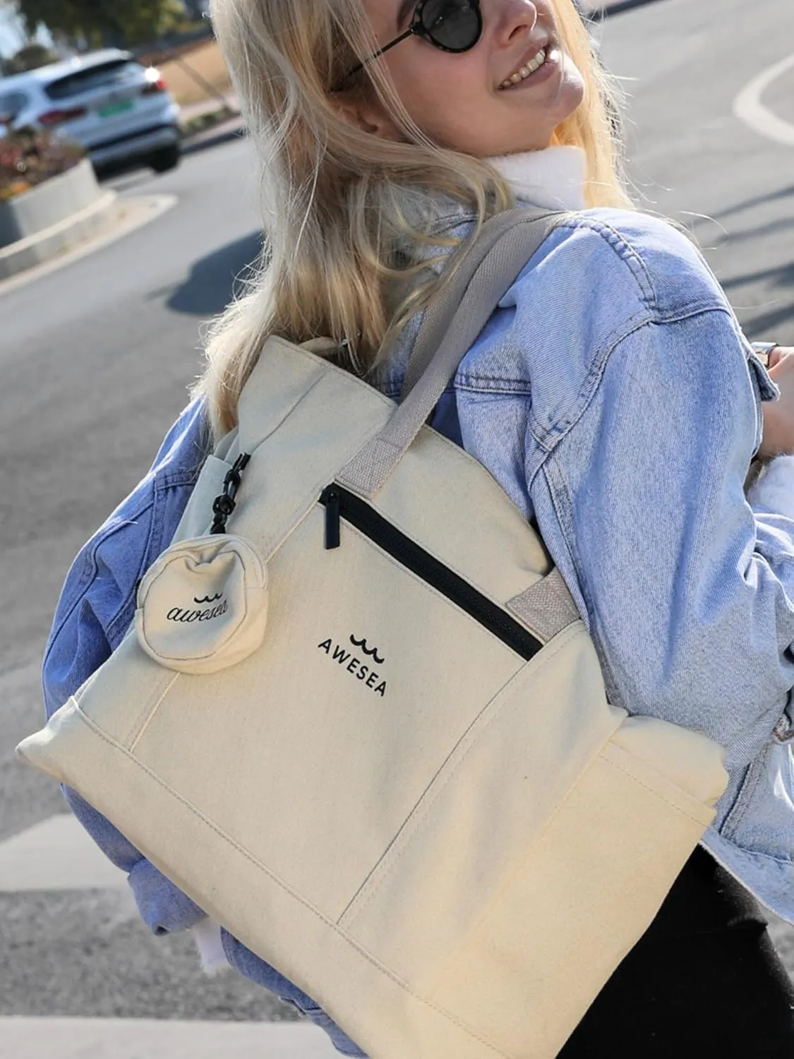 Large Canvas Tote Bag for Women - Durable Tote bags with interior Pocket and Zipper perfect for Travel and Daily Use
