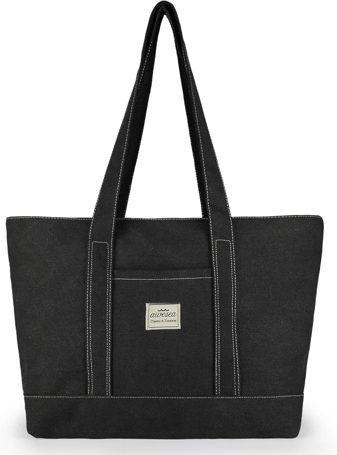 Large Canvas Tote Bag with Zipper for Women - Durable Women's Tote Purse with Front Pocket