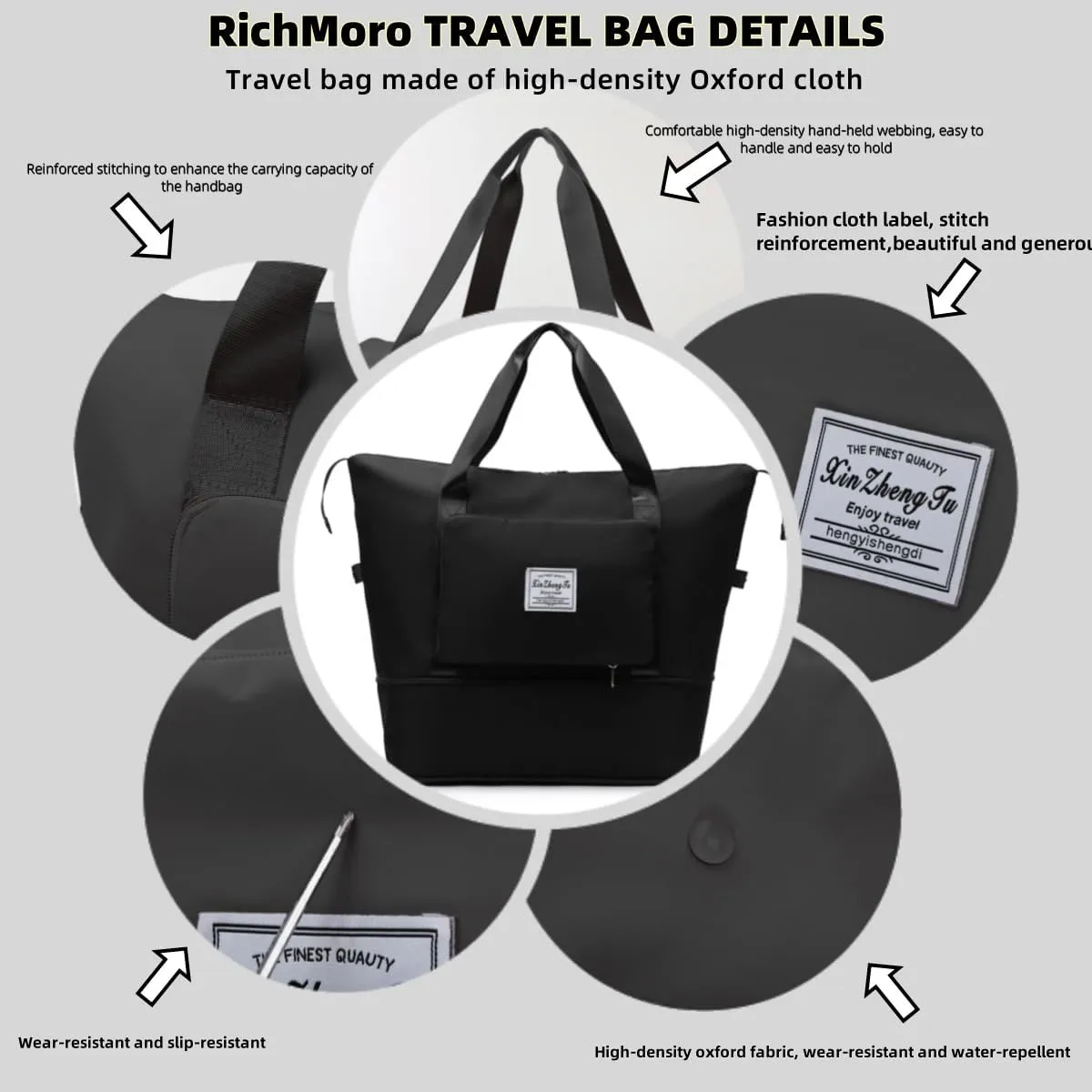Large Capacity Foldable Travel Bag Expandable Collapsible Dry and Wet Separation Large Capacity Travel bag