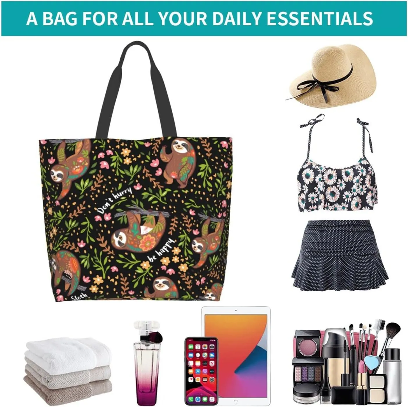 Large Capacity Reusable Canvas Shoulder Bag   Both Sides Bucket Hat Casual Tote Handbag