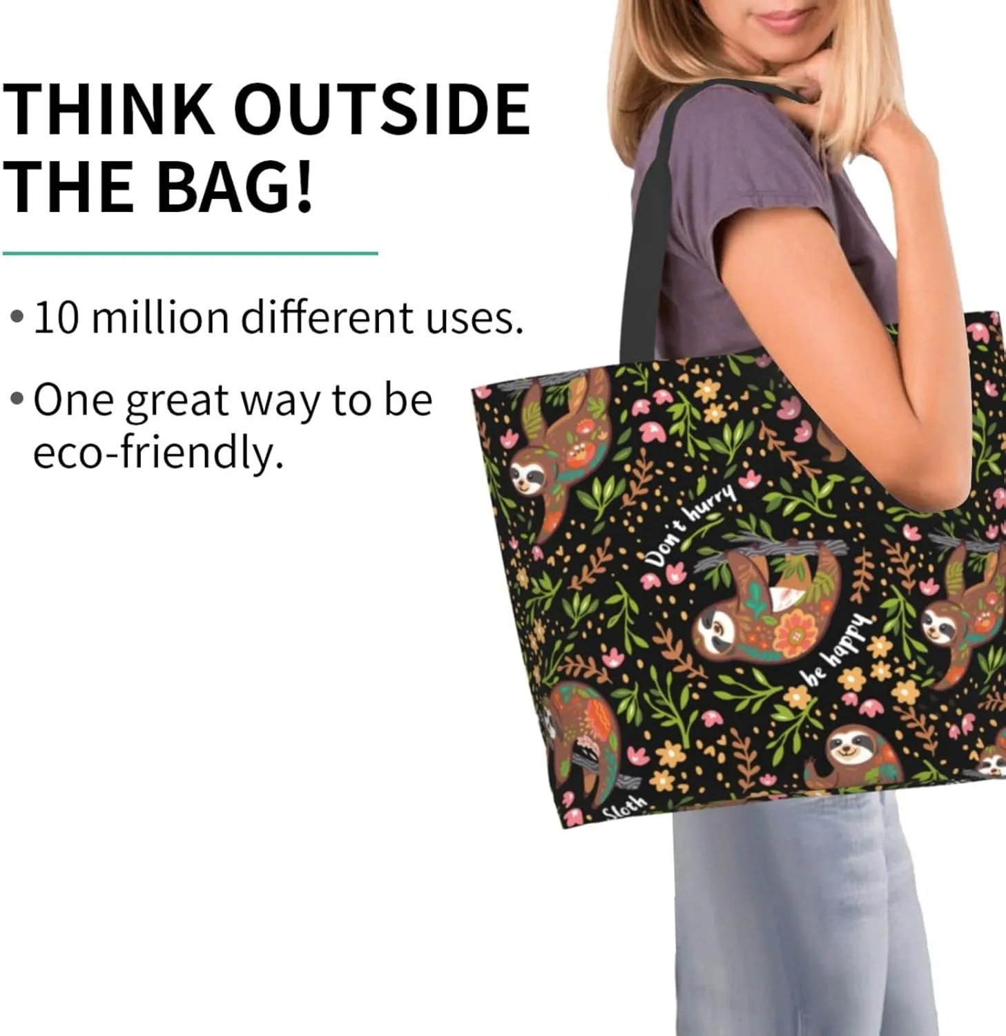 Large Capacity Reusable Canvas Shoulder Bag   Both Sides Bucket Hat Casual Tote Handbag