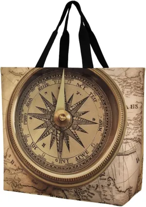 Large Capacity Tote, Compass Navigation Print All-purpose Shopping Bag Reusable Grocery Bag Shopping Tote for Women One Shoulder Tote