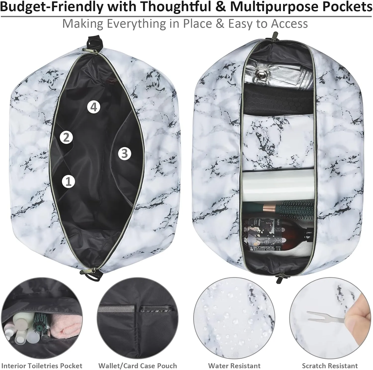 Large Duffle Bag for Travel Waterproof 21 Inch, Vankor Gym Duffel Bag for Women Men Durable Carry on Weekender Overnight Sports Luggage Weekend Beach Yoga Workout Hospital Mommy Diaper Bag Marble