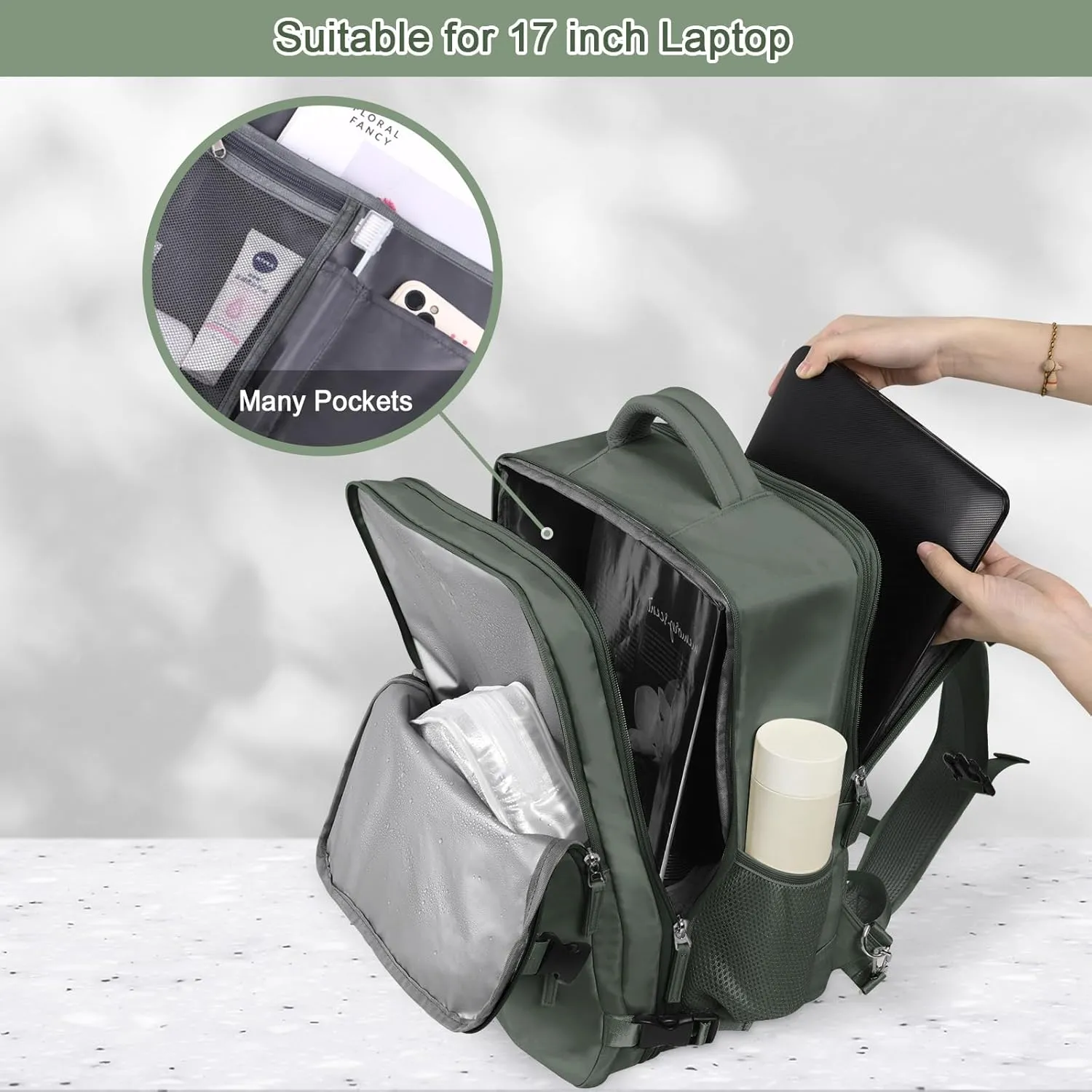 Large Expandable Travel Backpack for Men and Women, 17 Inch Laptop, Waterproof, Casual, College Bookbag, Backpack for Women, as Person Item Flight Approved