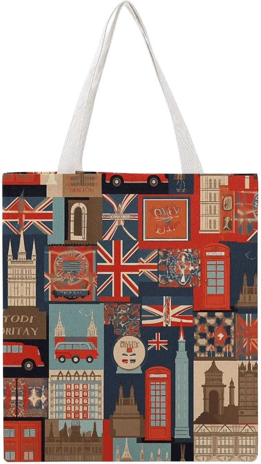 Large Grocery Bags Beach Tote England Symbols Shopping Bag for Women Shoulder Bag for Travel Work Handbag