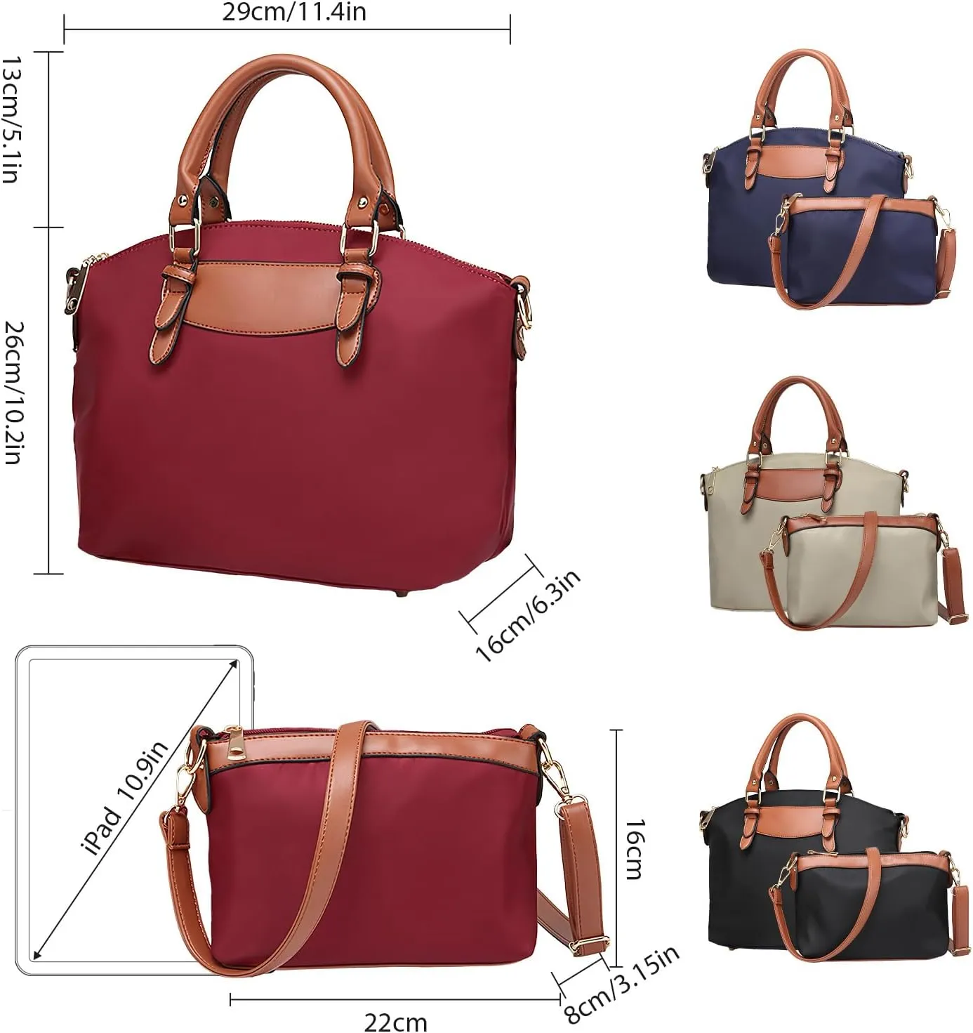 Large Nylon Handbags Set with Crossbody Purse, Waterproof Nylon Tote Bags for Women with Zipper, Casual Nylon Shoulder Bag