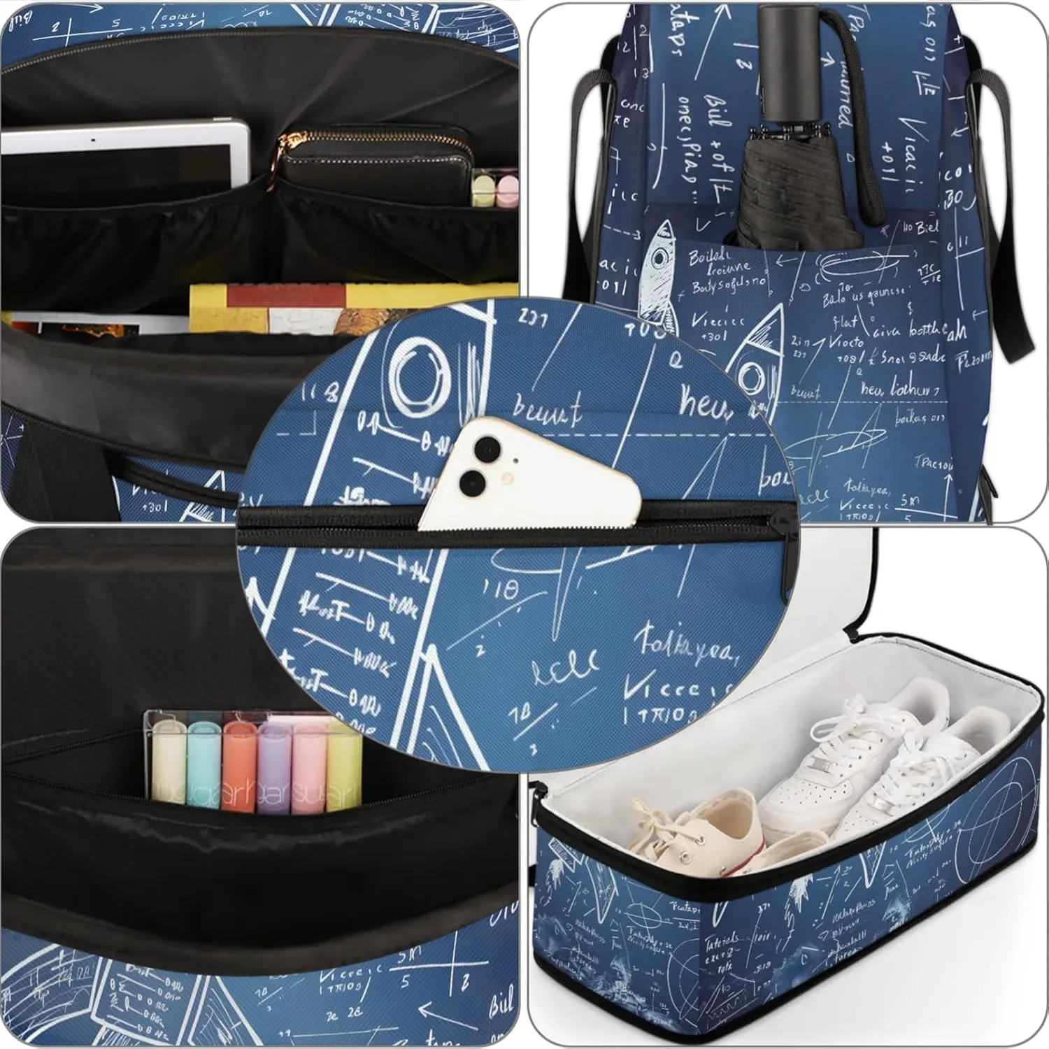 Large Travel Duffel Bag for Women Men Abstract Education Mathematics Gym Bag Weekender Overnight Bags With Shoe Compartment Foldie Travel Tote Bag Carry On Personal Item Bag for Travel Gym Sports