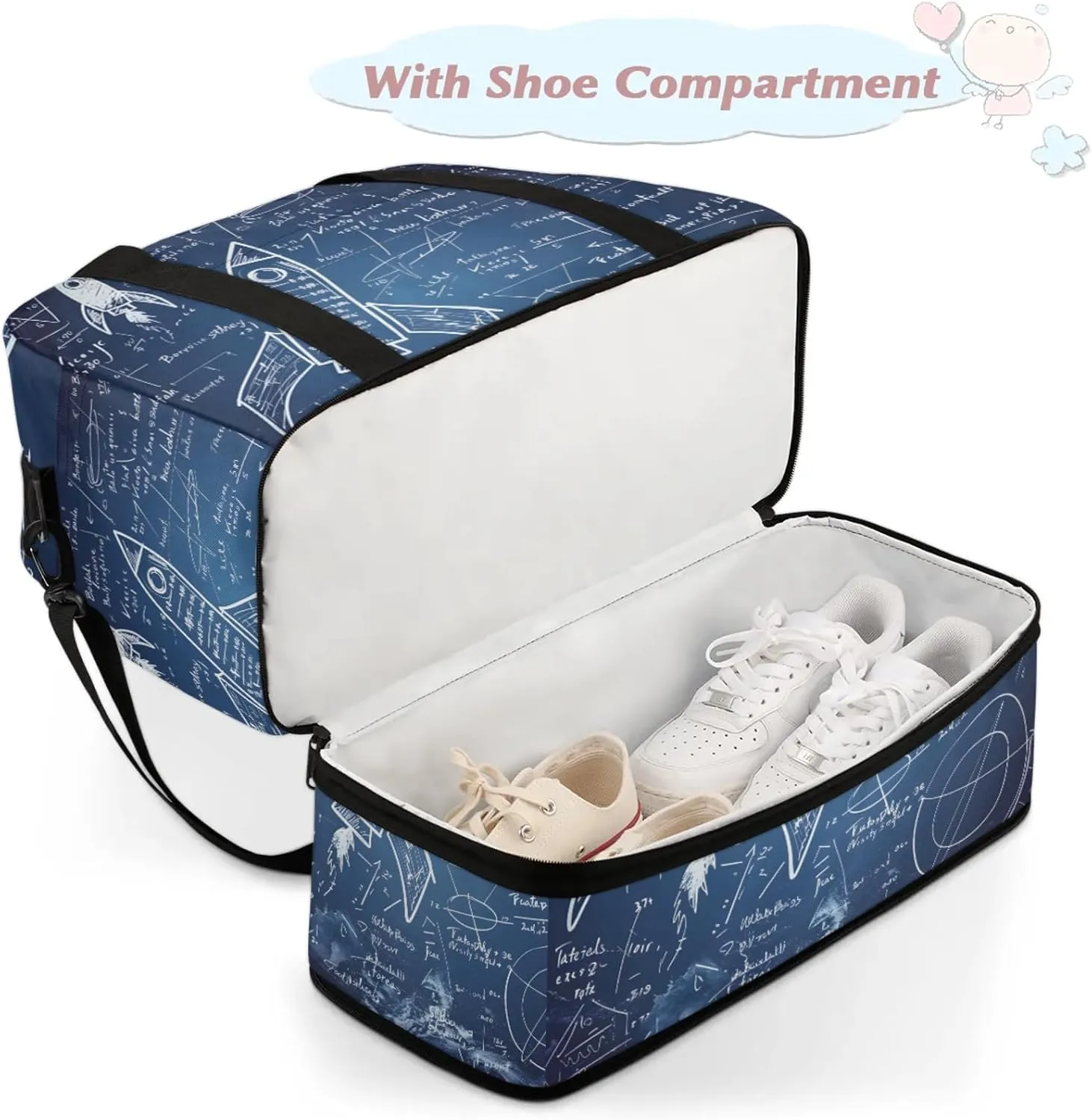 Large Travel Duffel Bag for Women Men Abstract Education Mathematics Gym Bag Weekender Overnight Bags With Shoe Compartment Foldie Travel Tote Bag Carry On Personal Item Bag for Travel Gym Sports