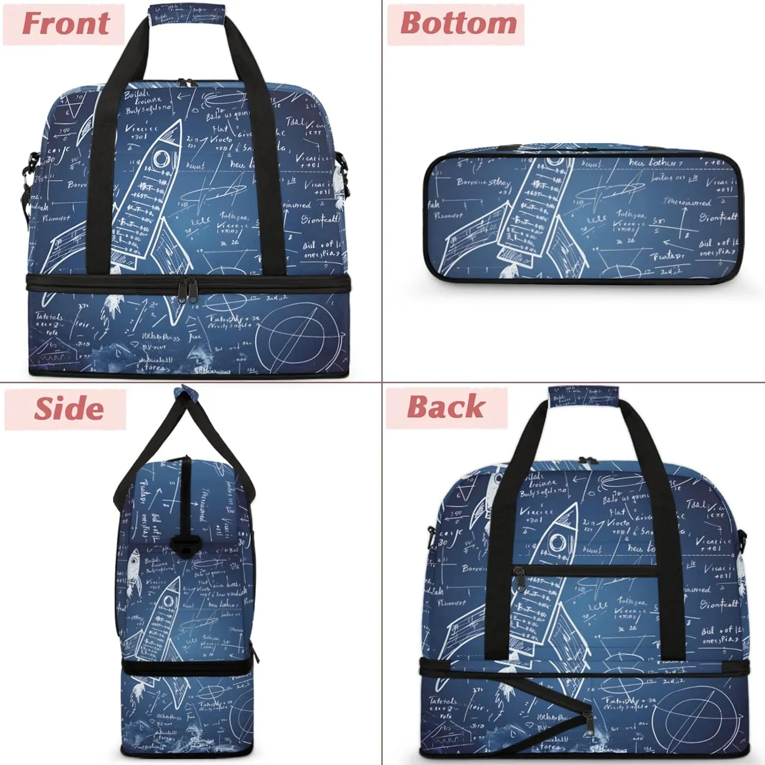 Large Travel Duffel Bag for Women Men Abstract Education Mathematics Gym Bag Weekender Overnight Bags With Shoe Compartment Foldie Travel Tote Bag Carry On Personal Item Bag for Travel Gym Sports