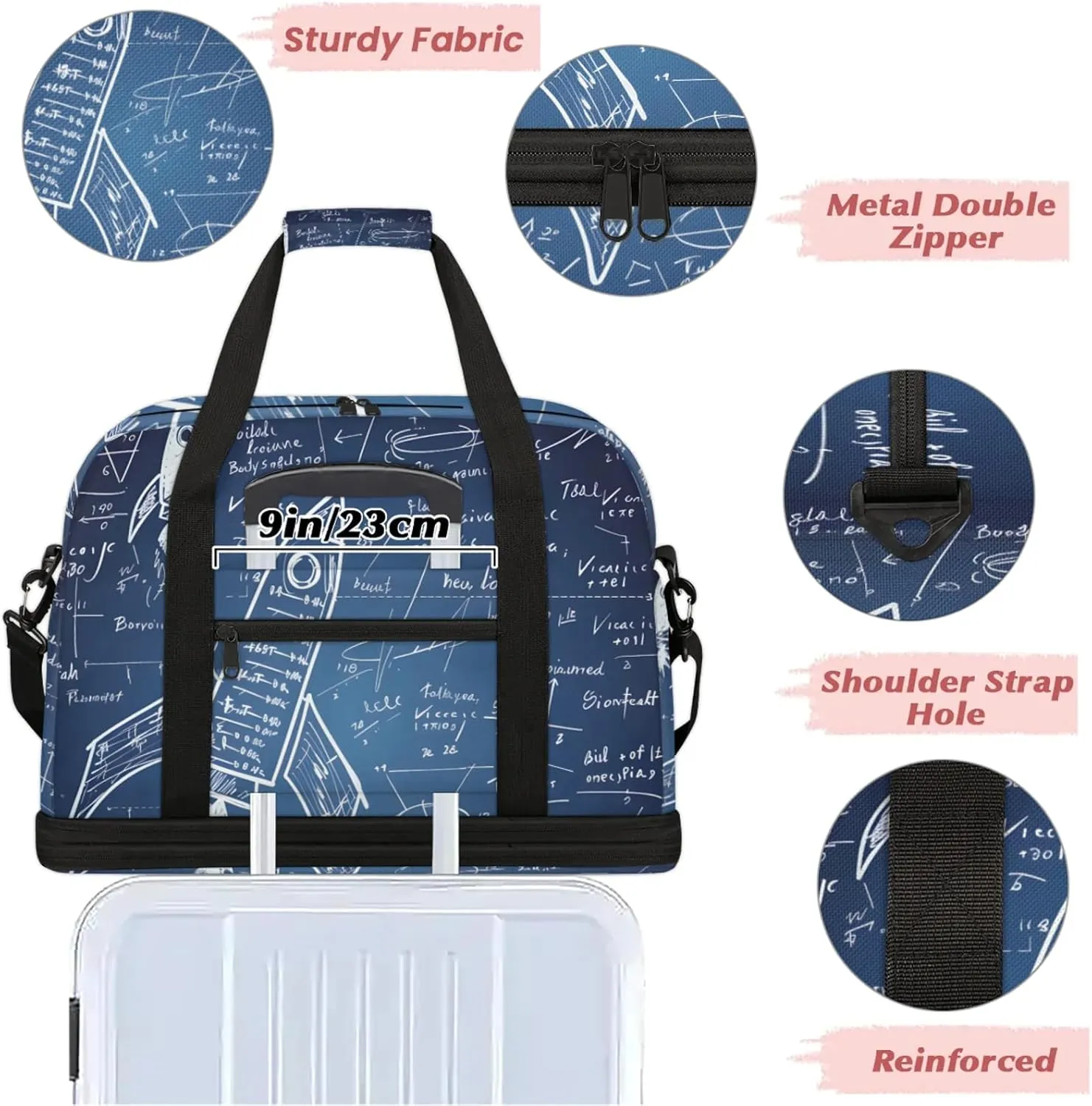 Large Travel Duffel Bag for Women Men Abstract Education Mathematics Gym Bag Weekender Overnight Bags With Shoe Compartment Foldie Travel Tote Bag Carry On Personal Item Bag for Travel Gym Sports