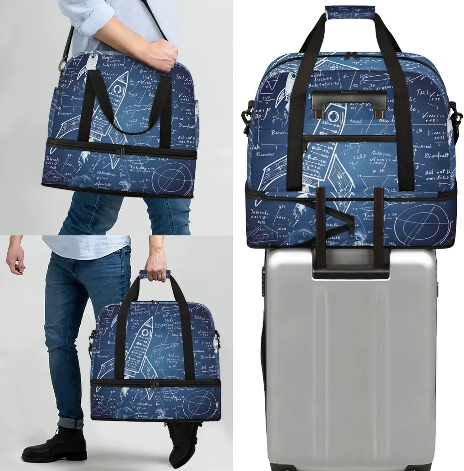 Large Travel Duffel Bag for Women Men Abstract Education Mathematics Gym Bag Weekender Overnight Bags With Shoe Compartment Foldie Travel Tote Bag Carry On Personal Item Bag for Travel Gym Sports