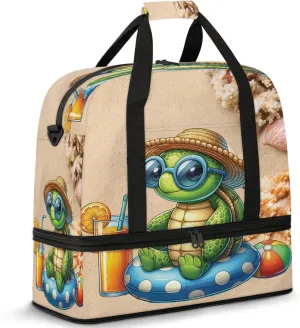 Large Travel Duffel Bag for Women Men Shell Beach Turtle Summer Gym Bag Weekender Overnight Bags With Shoe Compartment Foldie Travel Tote Bag Carry On Personal Item Bag for Travel Gym Sports