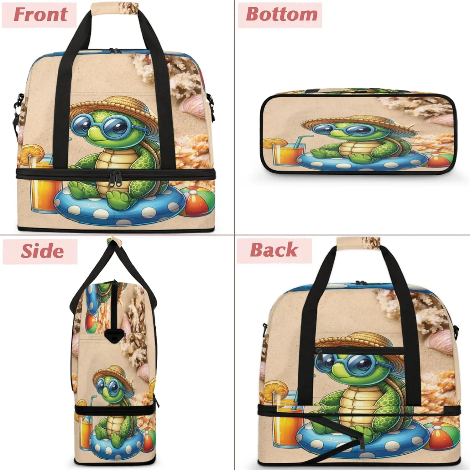 Large Travel Duffel Bag for Women Men Shell Beach Turtle Summer Gym Bag Weekender Overnight Bags With Shoe Compartment Foldie Travel Tote Bag Carry On Personal Item Bag for Travel Gym Sports
