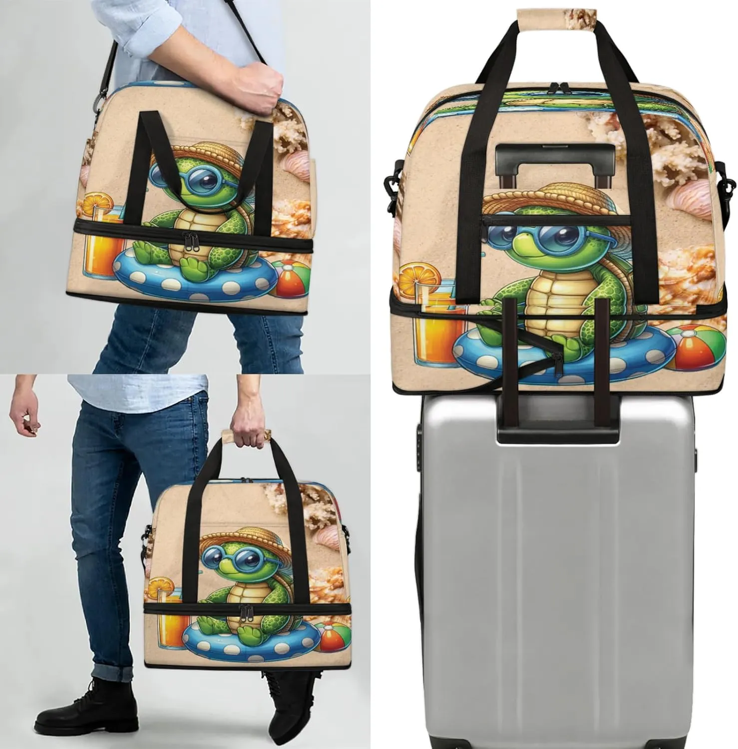 Large Travel Duffel Bag for Women Men Shell Beach Turtle Summer Gym Bag Weekender Overnight Bags With Shoe Compartment Foldie Travel Tote Bag Carry On Personal Item Bag for Travel Gym Sports